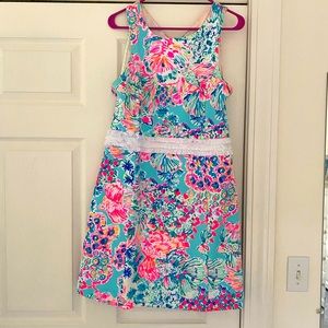 Neon Lilly Pulitzer dress with waist ruffle